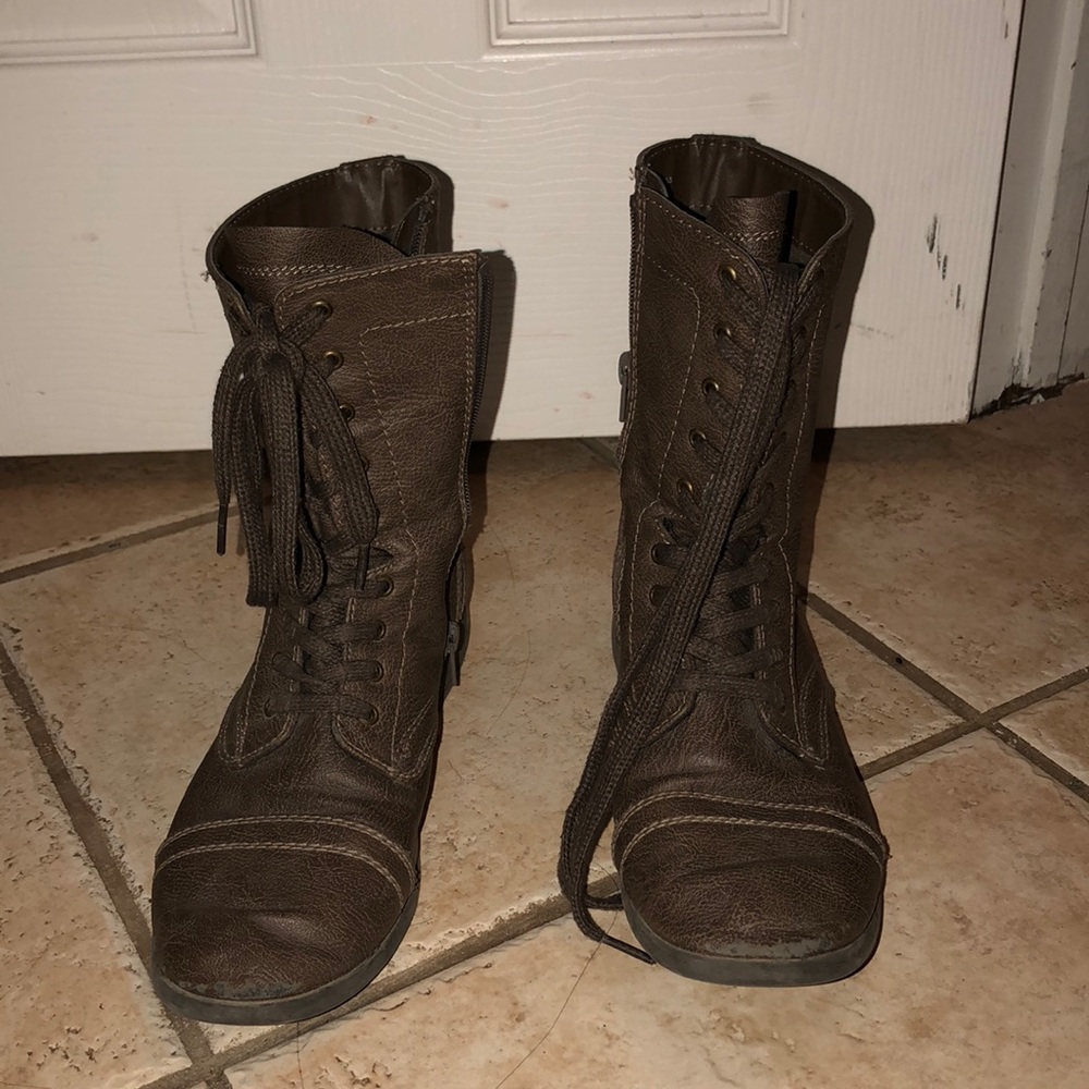 Blown combat boots.